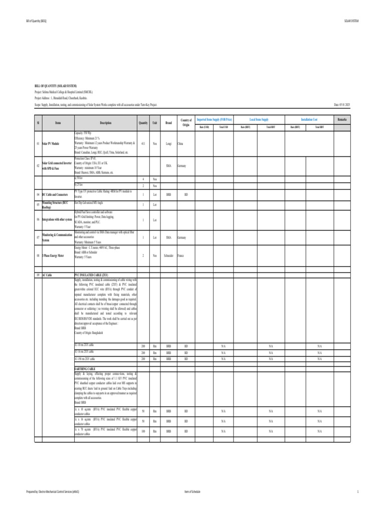 Substation BOQ For C-80 | PDF | Photovoltaic System | Electrical Wiring