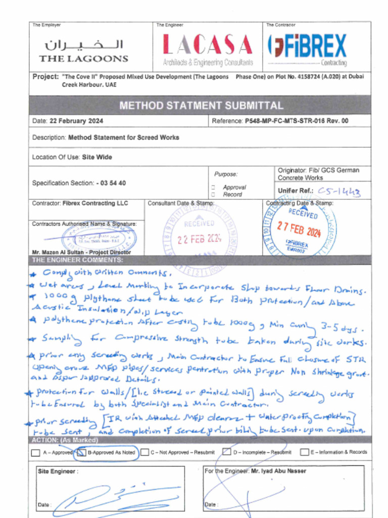 P548-MP-FC-MTS-STR-016 Rev. 0 - Method Statement For Screed Works | PDF