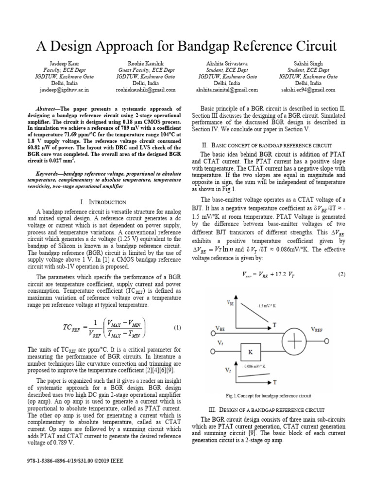 A Design Approach For Bandgap Reference Circuit | PDF | Amplifier ...