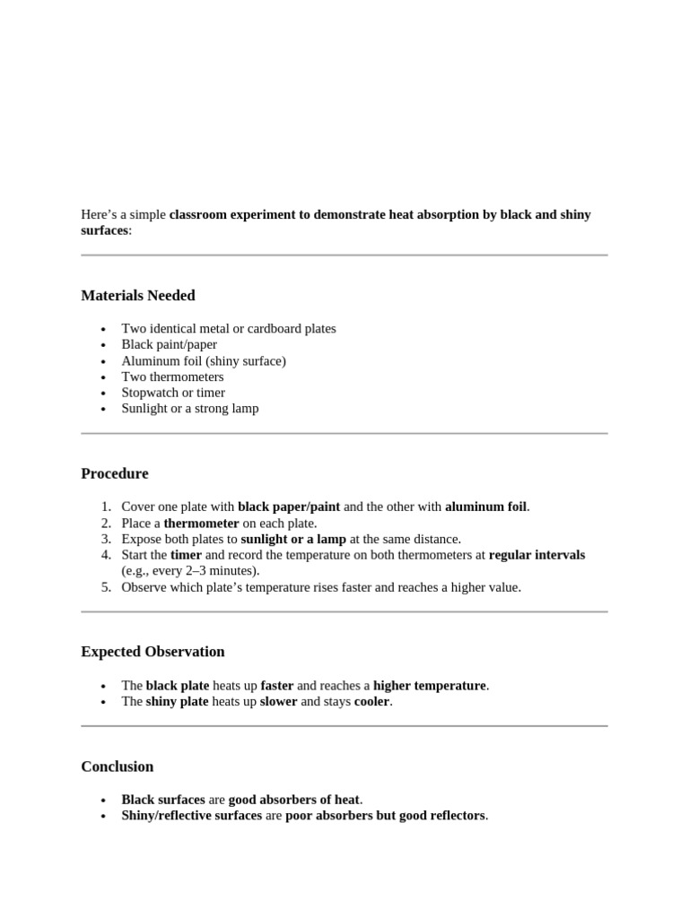 Simple Classroom Experiment To Demonstrate Heat Absorption by Black and ...