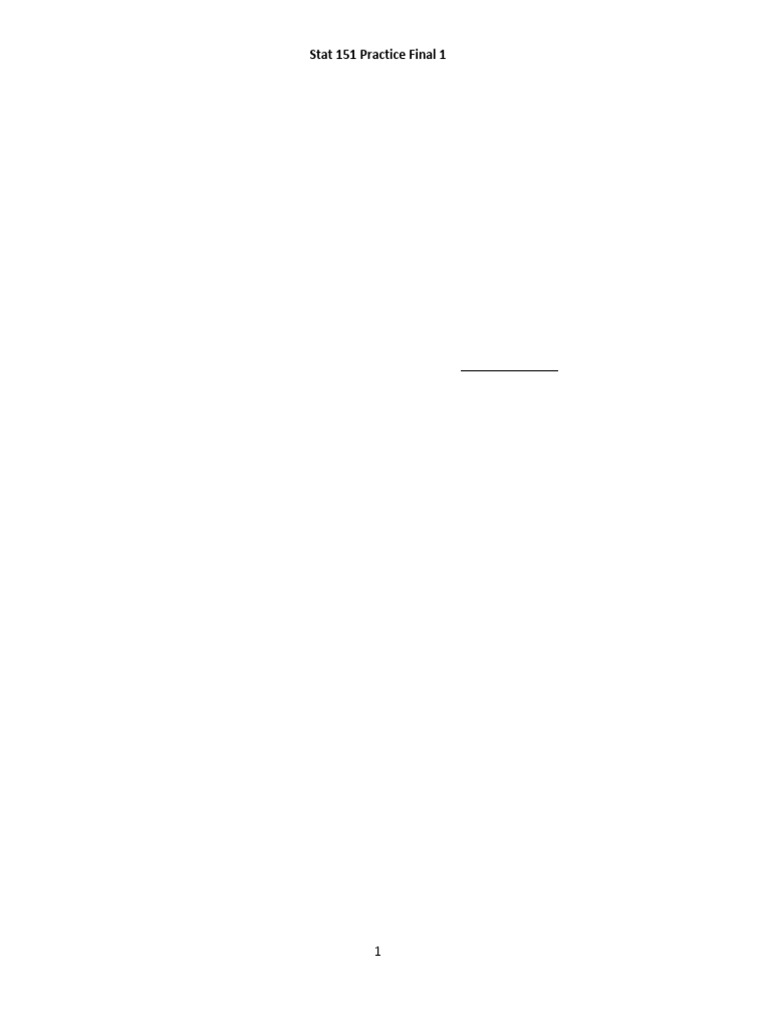 Stat 151 Practice Final 1 | PDF | P Value | Statistical Significance