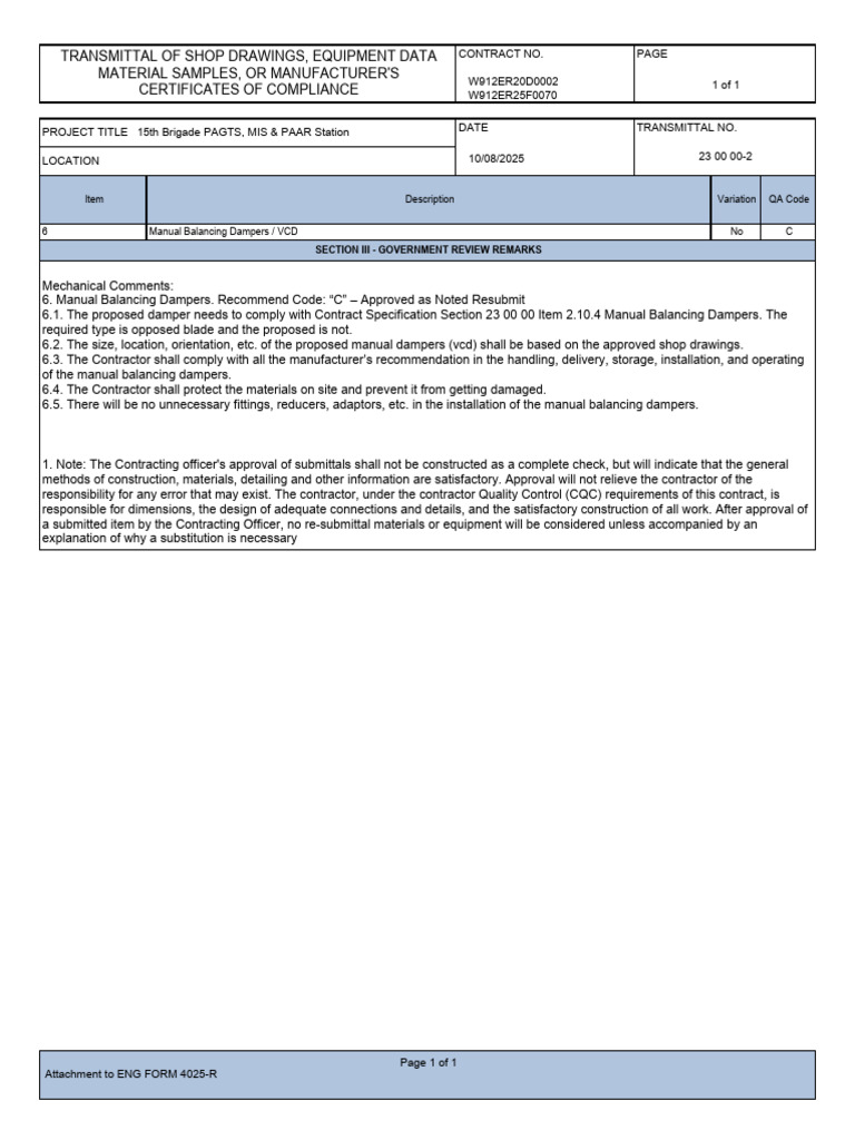 (4025-Remarks) 23 00 00 -2 Volume Ctrl Damper | PDF
