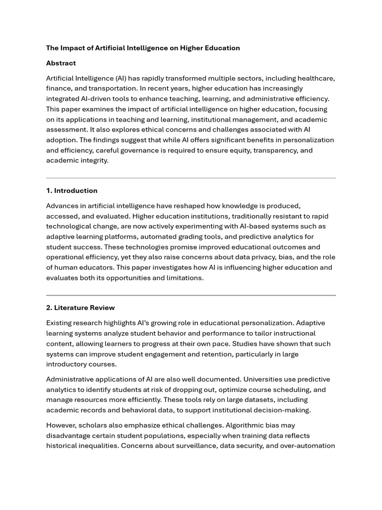 The Impact of Artificial Intelligence On Higher Education | PDF ...