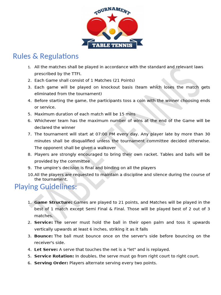 Rules Regulations - TT Tournament 2025 - 2 | PDF