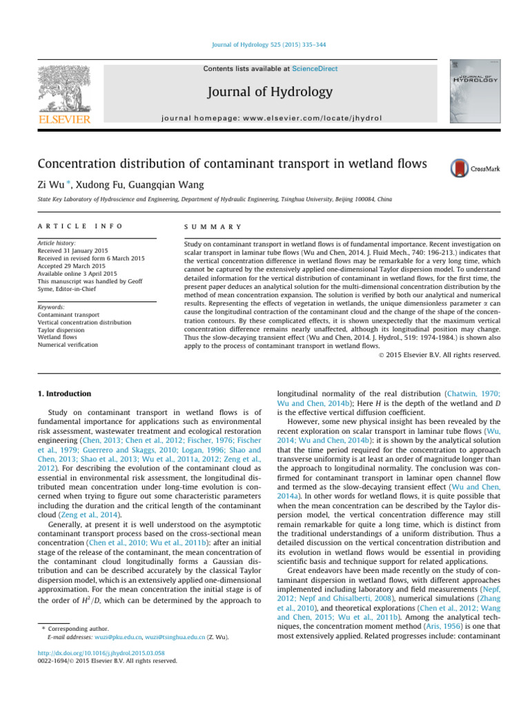 Concentration Distribution of Contaminant Transport in Wetland Flows ...