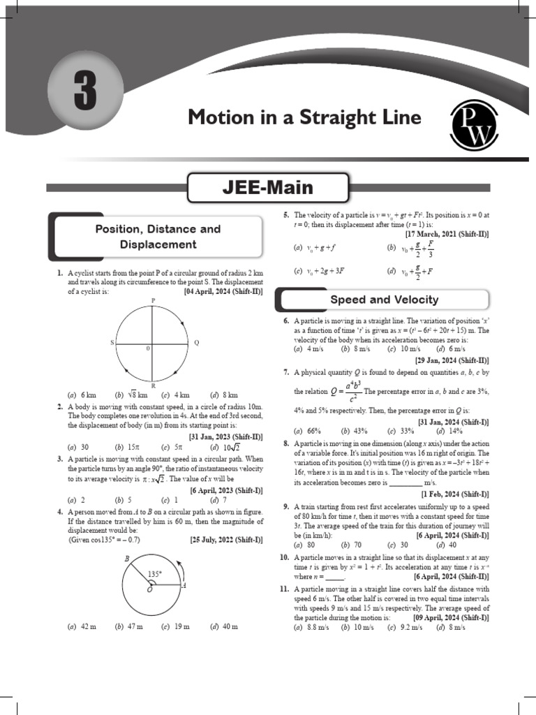 Motion in A Straight Line Practice Problems PDF | PDF | Acceleration ...