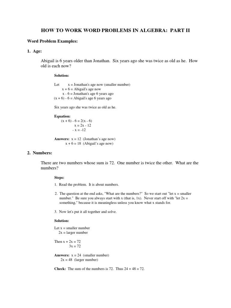 How To Work Word Problems in Algebra Part II | PDF | Nickel (United ...