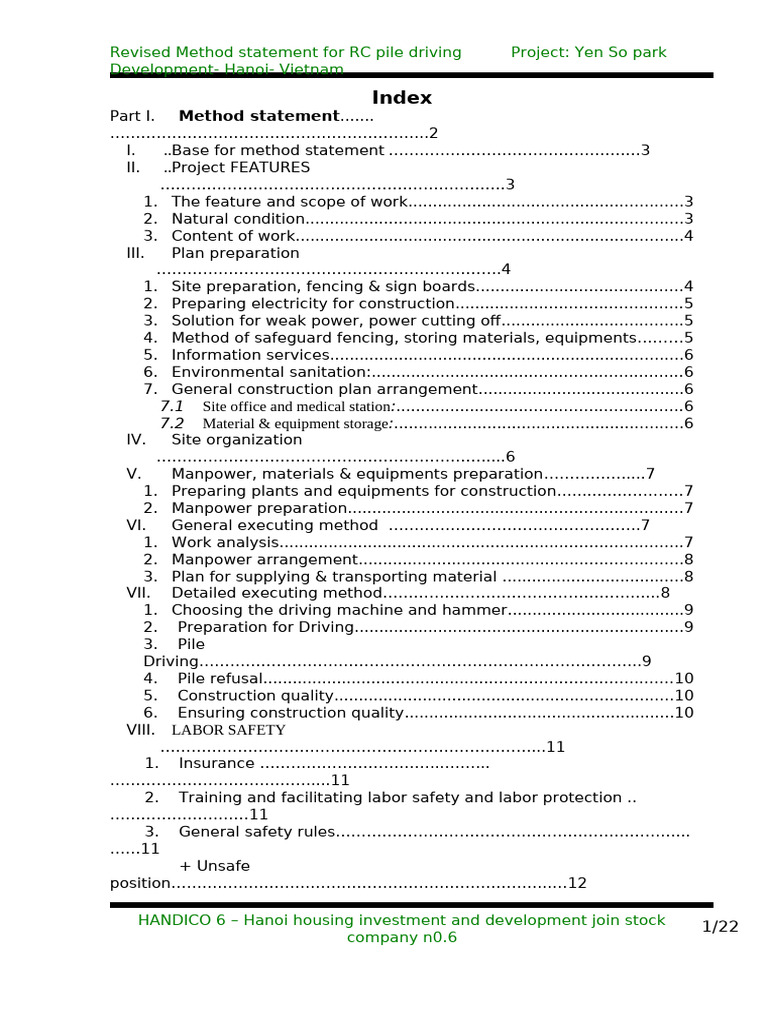 Yen So - Method Statement of Pile Driving - Handcorp | PDF ...