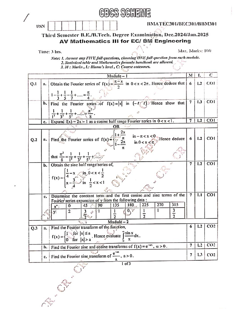 Maths 3 Question Paper | PDF