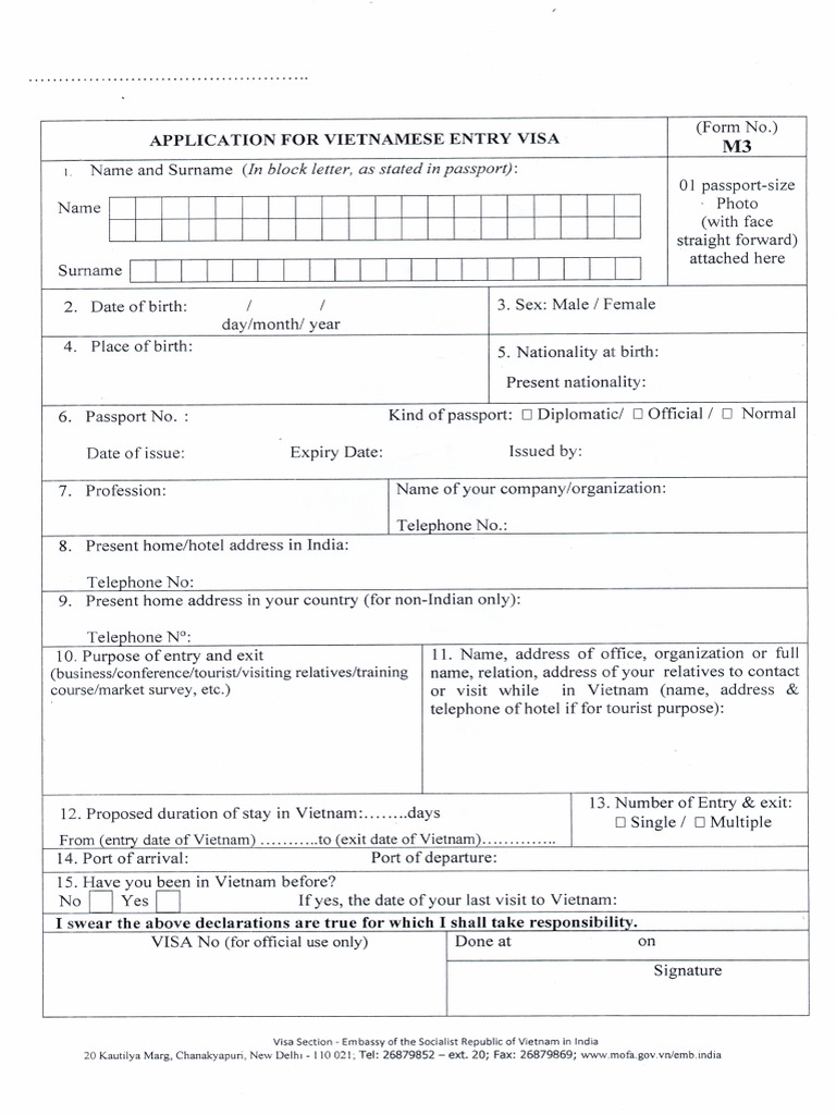 Vietnam Visa on Arrival Form | PDF