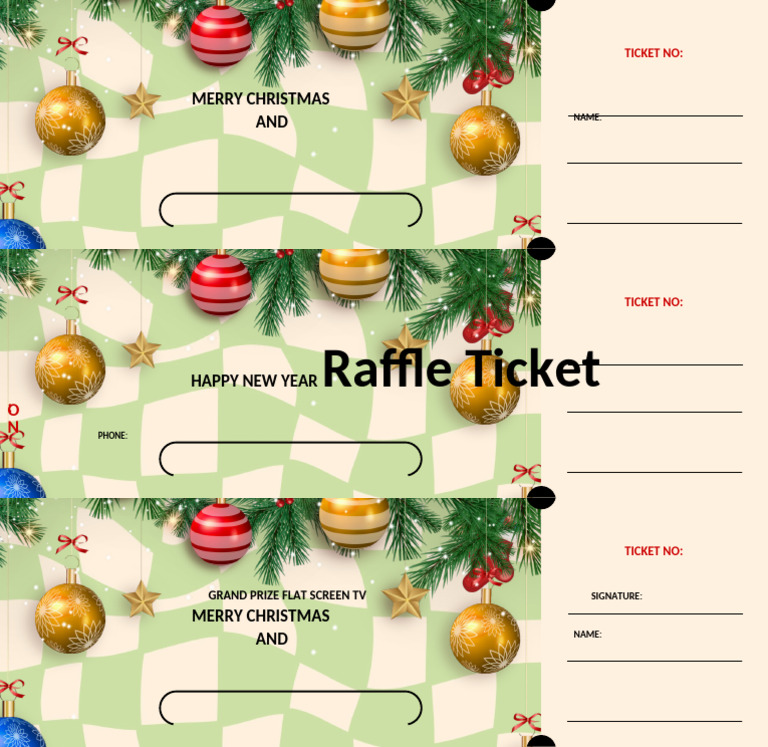 Green Beige Black Retro Illustrative Raffle Ticket | PDF