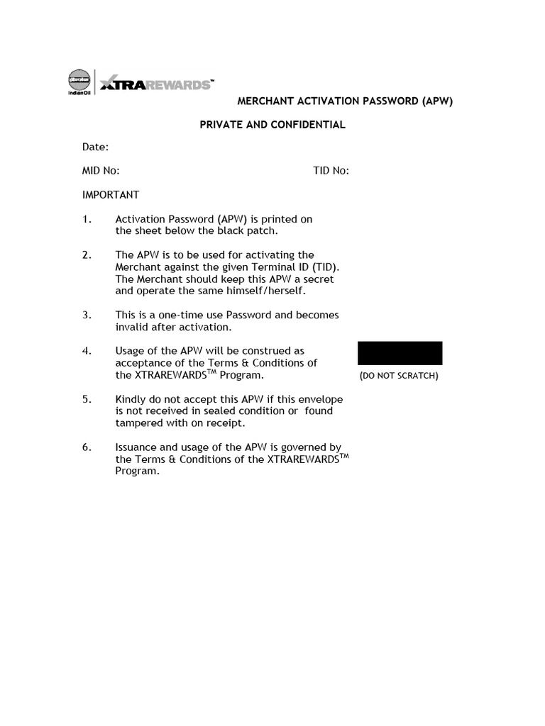 Merchant Activation Password Formats | PDF