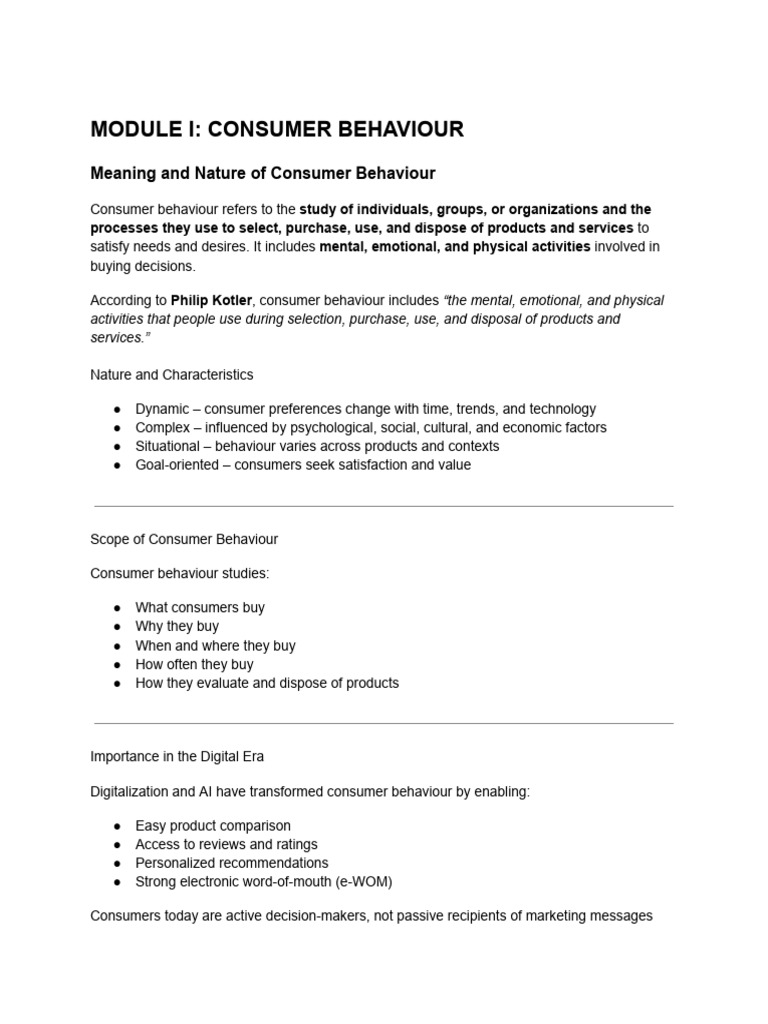 Module I - Consumer Behaviour | PDF | Consumer Behaviour | Experiment
