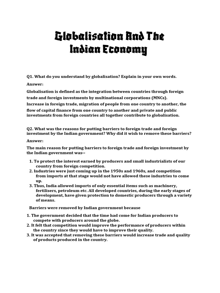 Chapter-4 Globalisation and The Indian Economy-2024-25 PDF | PDF ...