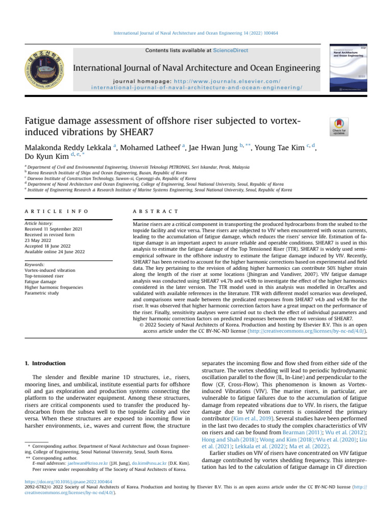 Fatigue Damage Assessment of Offshore Riser Subjected To Vortexinduced ...