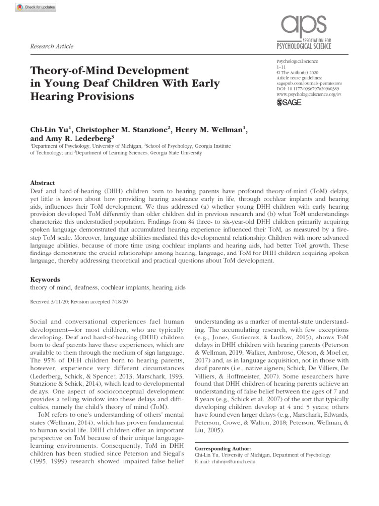 Theory of Mind Development in Young Deaf | PDF | Theory Of Mind ...
