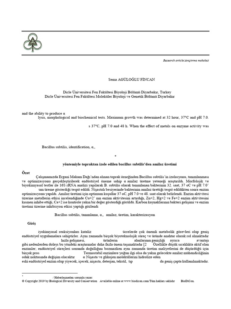 Amylase Production of Bacillus subtilis Isolated from Soil by SmF ...