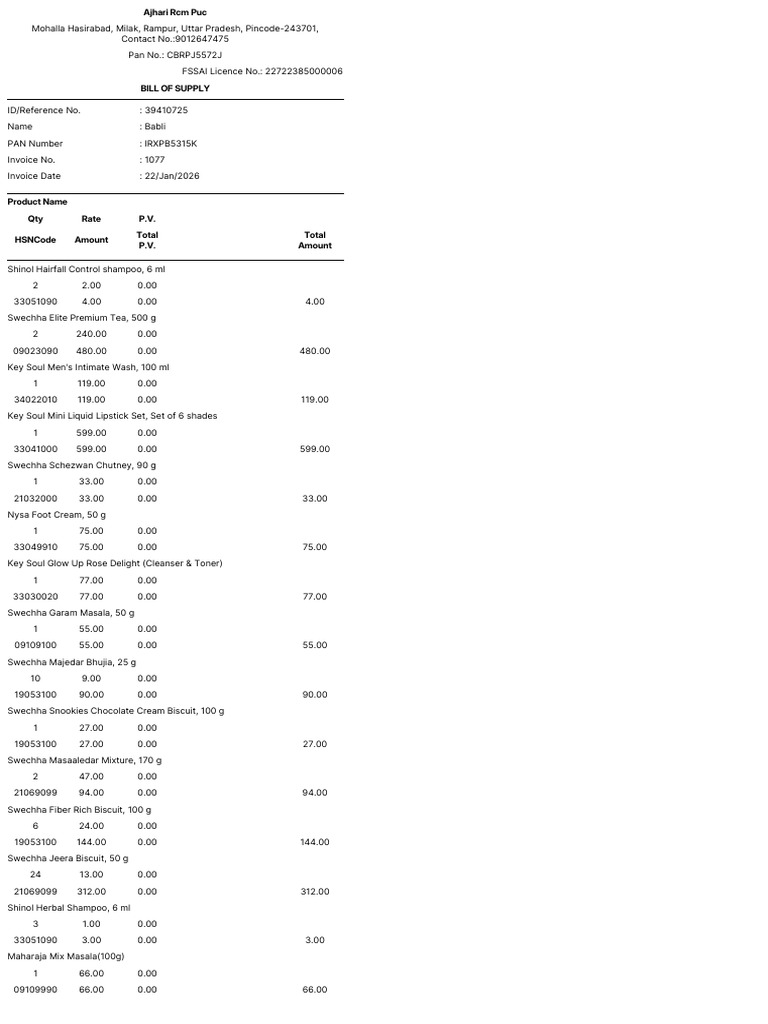 SaleBill-InvoiceNo-1077 | PDF | Foods
