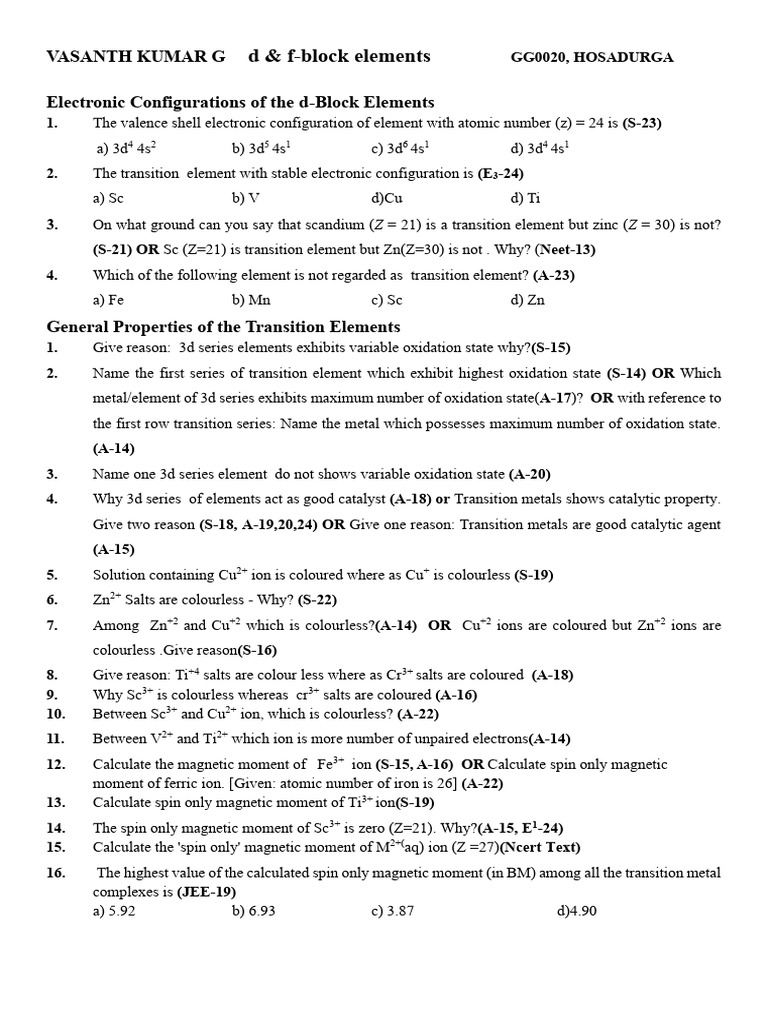 d& f blocks hsd-25 | PDF | Transition Metals | Lanthanide