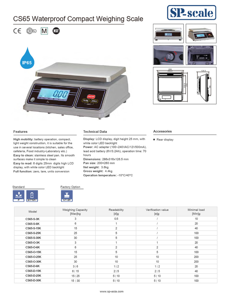 CS65 Series Compact Weighing Scales | PDF | Weighing Scale | Weight