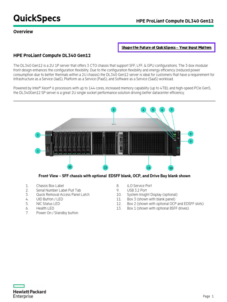 HPE ProLiant Compute DL340 Gen12 QuickSpecs-A50004261enw | PDF ...