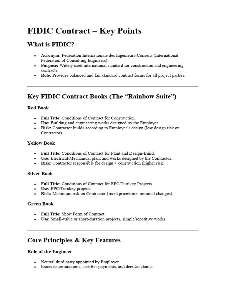 FIDIC Contract - Key Points | PDF | Employment | Risk