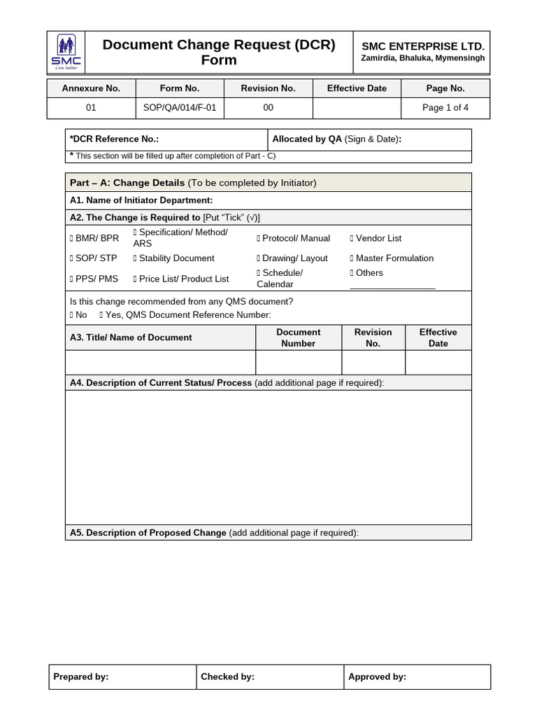 Annexure 01 - Document Change Request (DCR) Form | PDF