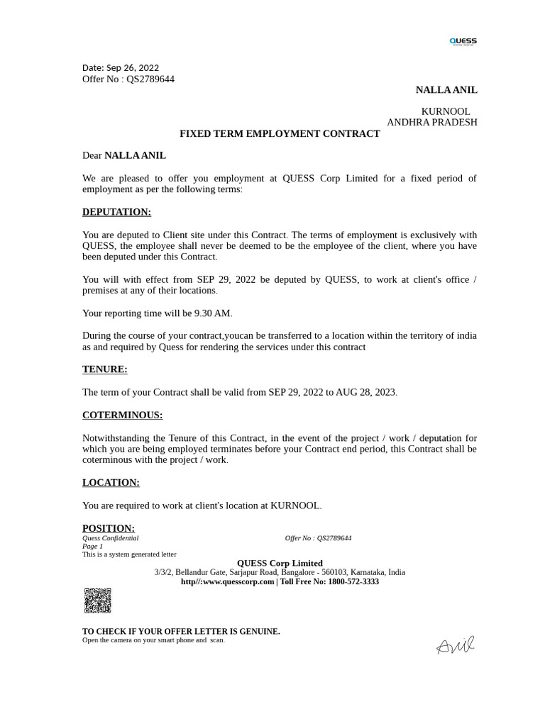 Offer Letter | PDF | Employment | Salary