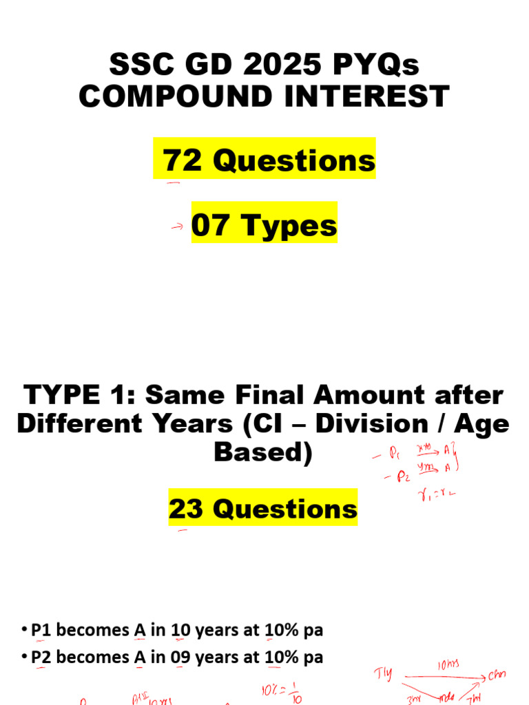 SSC GD 2025 Pyqs Compound Interest 72 Questions 07 Types: Chandru Maths ...