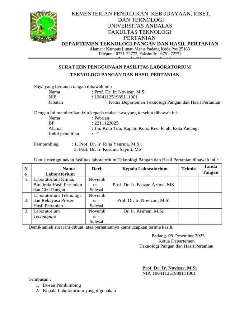Contoh Surat Masuk Lab | PDF