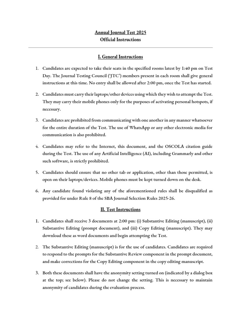 Annual Journal Test 2025-Official Instructions | PDF | Argument ...