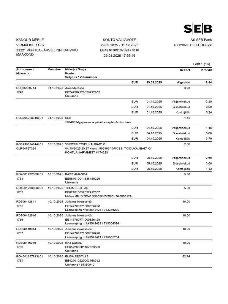 SEB Bank Statement | PDF