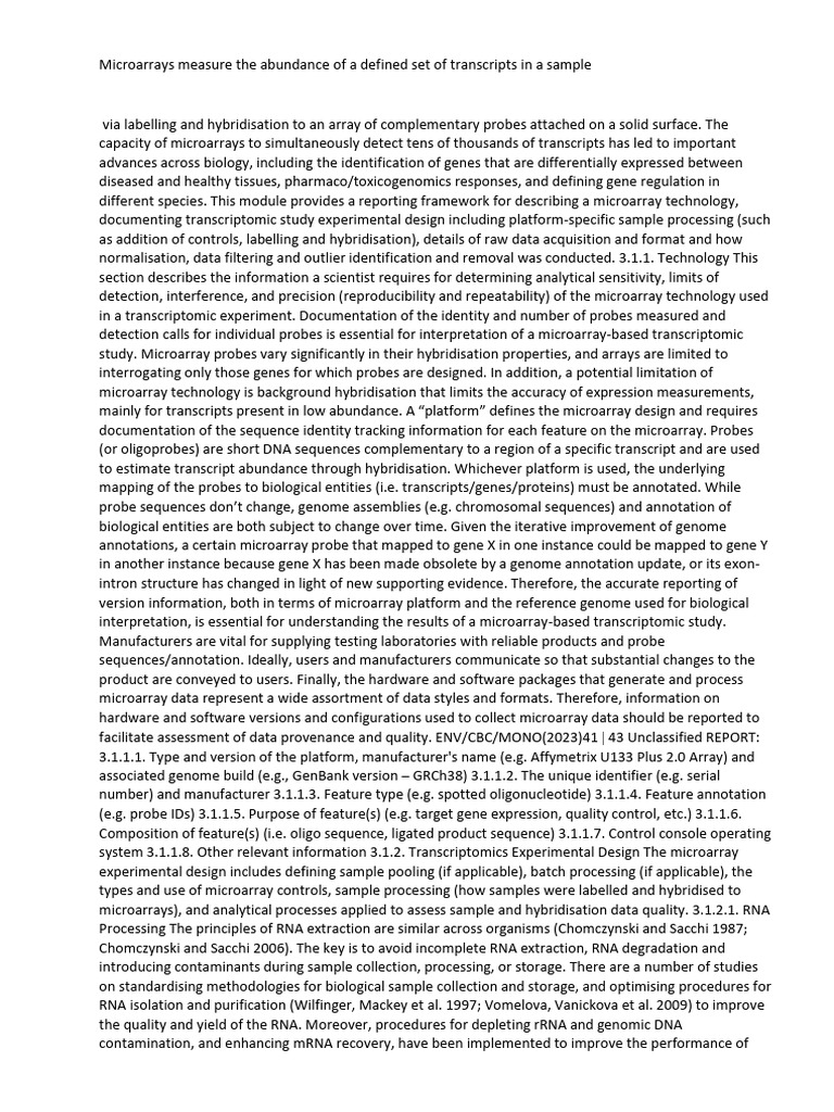 Microarrays measure the abundance of a defined set of transcripts in a ...
