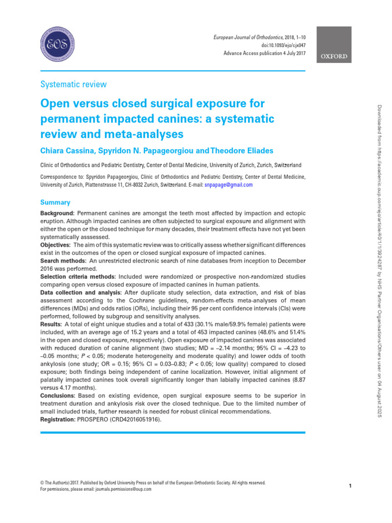 2018 - Open Versus Closed Surgical Exposure For Permanent Impacted ...