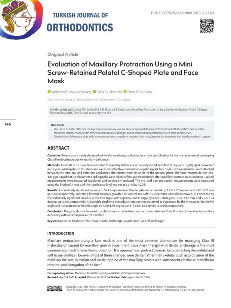 2023 - Evaluation of Maxillary Protraction Using A Mini TurkJOrthod-37 ...