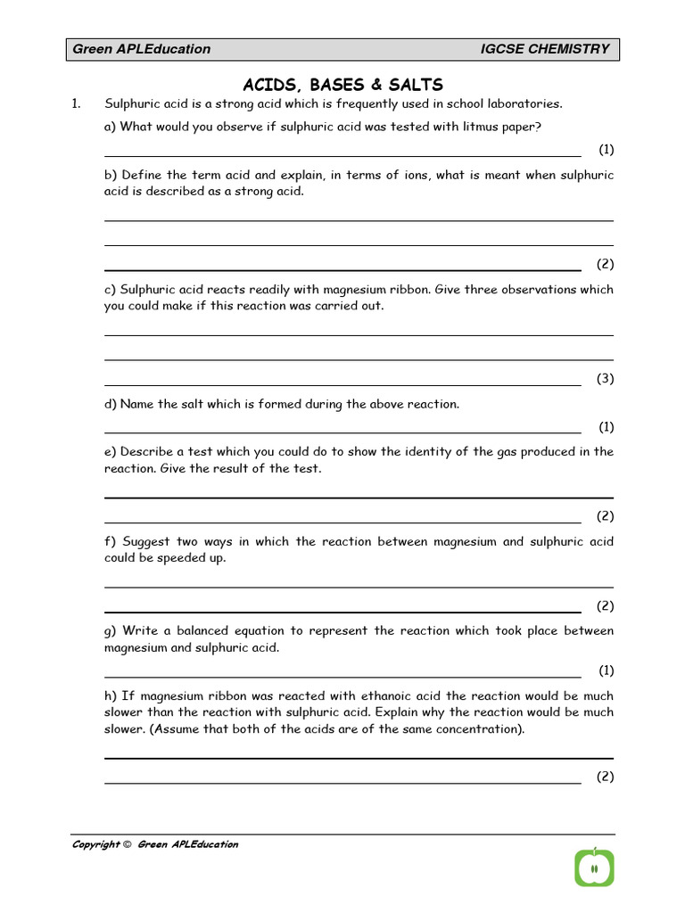 IGCSE Acids bases and salts COMPLETED | PDF | Acid | Salt (Chemistry)