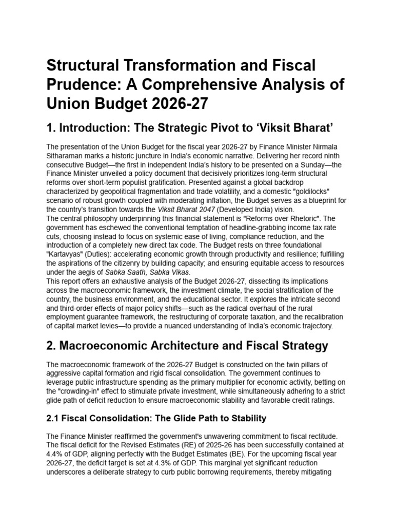Indian Budget 2026 Analysis | PDF | Fiscal Policy | Government Budget ...