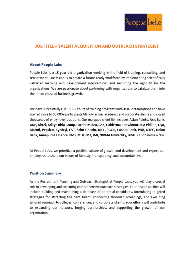 JD - People Labs - Talent Acquisition Strategist | PDF | Recruitment ...