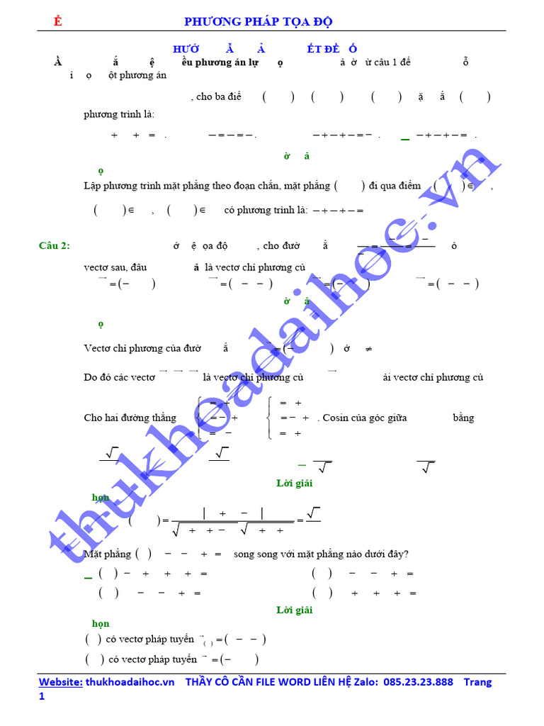 Phuong Phap Toa Do Trong Khong Gian de So 01 (Loi Giai) (Co Ten) | PDF