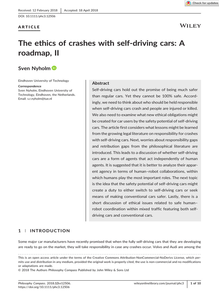 Philosophy Compass - 2018 - Nyholm - The ethics of crashes with self ...