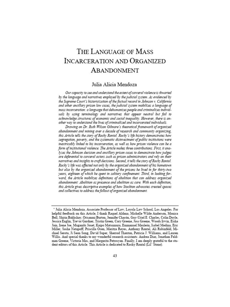 The Language of Mass Incarceration and Organized Abandonment | PDF ...