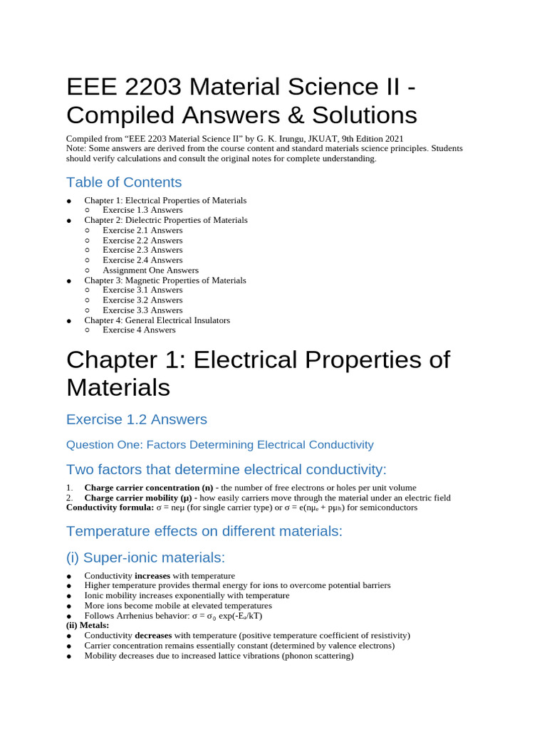 EEE 2203 Material Science II - Compiled Answers Solutions | PDF ...