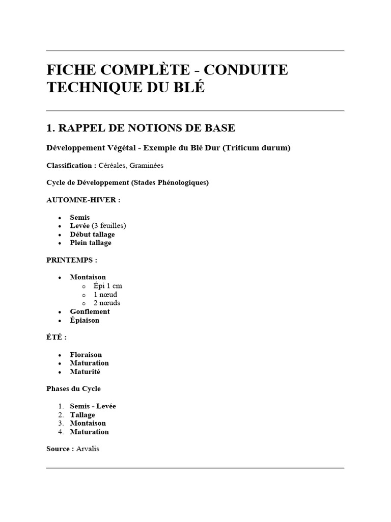 Fiche Ble Complète | PDF | Céréale | Blé