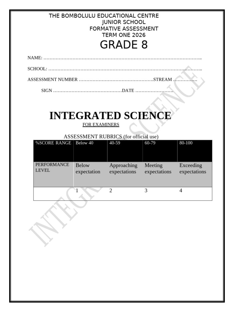 Grade 8 Integrated Science Qs 4 2024 Teacher - Co .Ke 7 | PDF ...