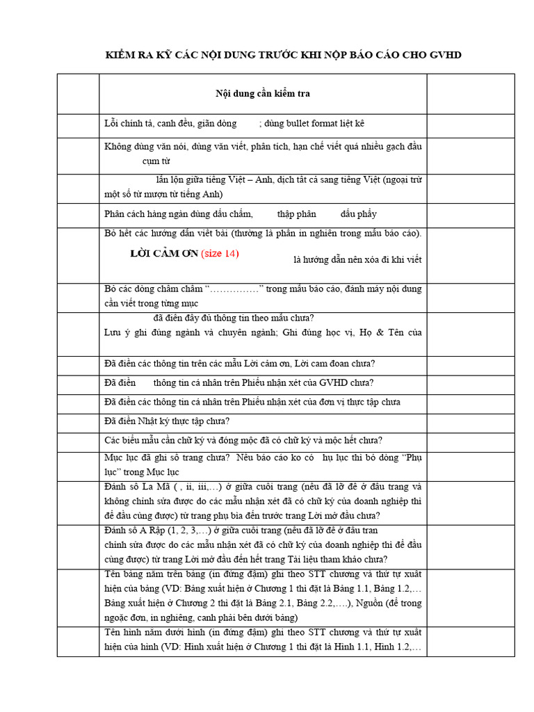 Check List BCTT - Mau | PDF