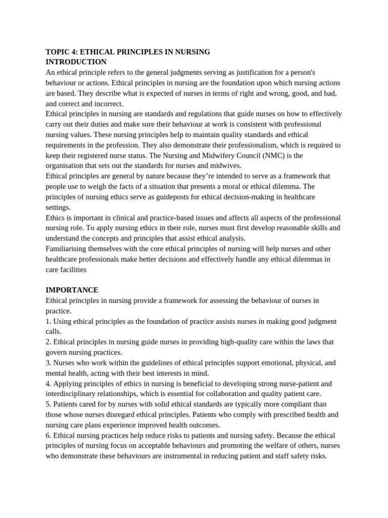 Topic 4 Ethical Principles in Nursing | PDF | Nursing | Autonomy