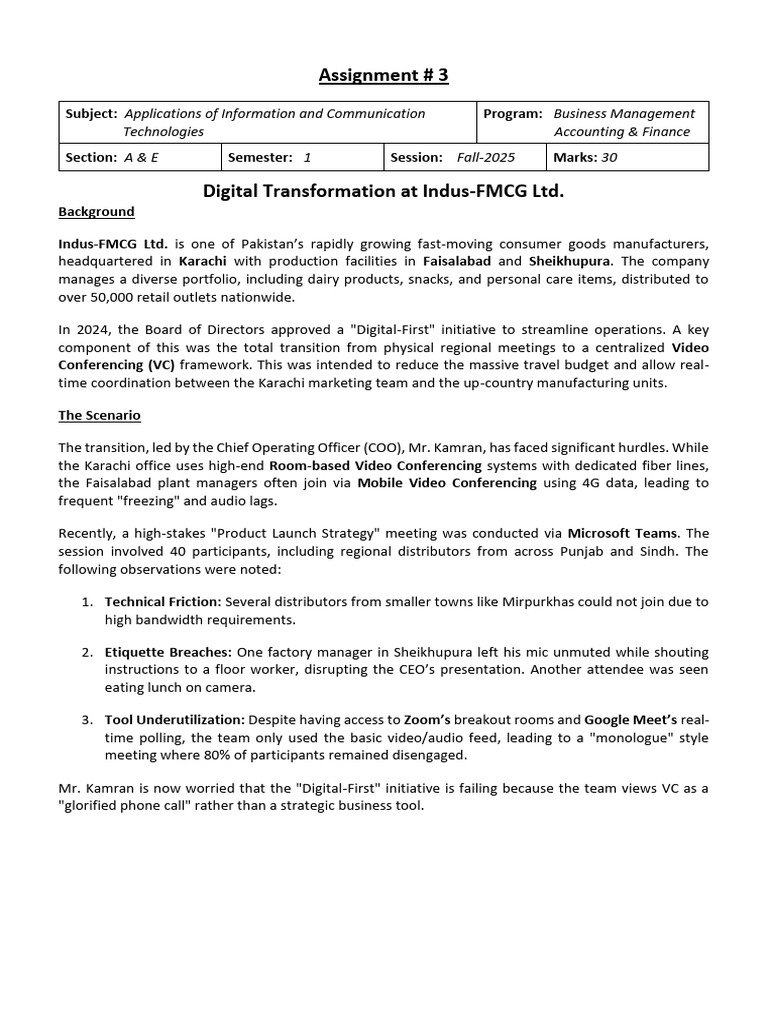 Assignment # 3 (ICT) [09-Feb-2026] | PDF | Videotelephony | Computing