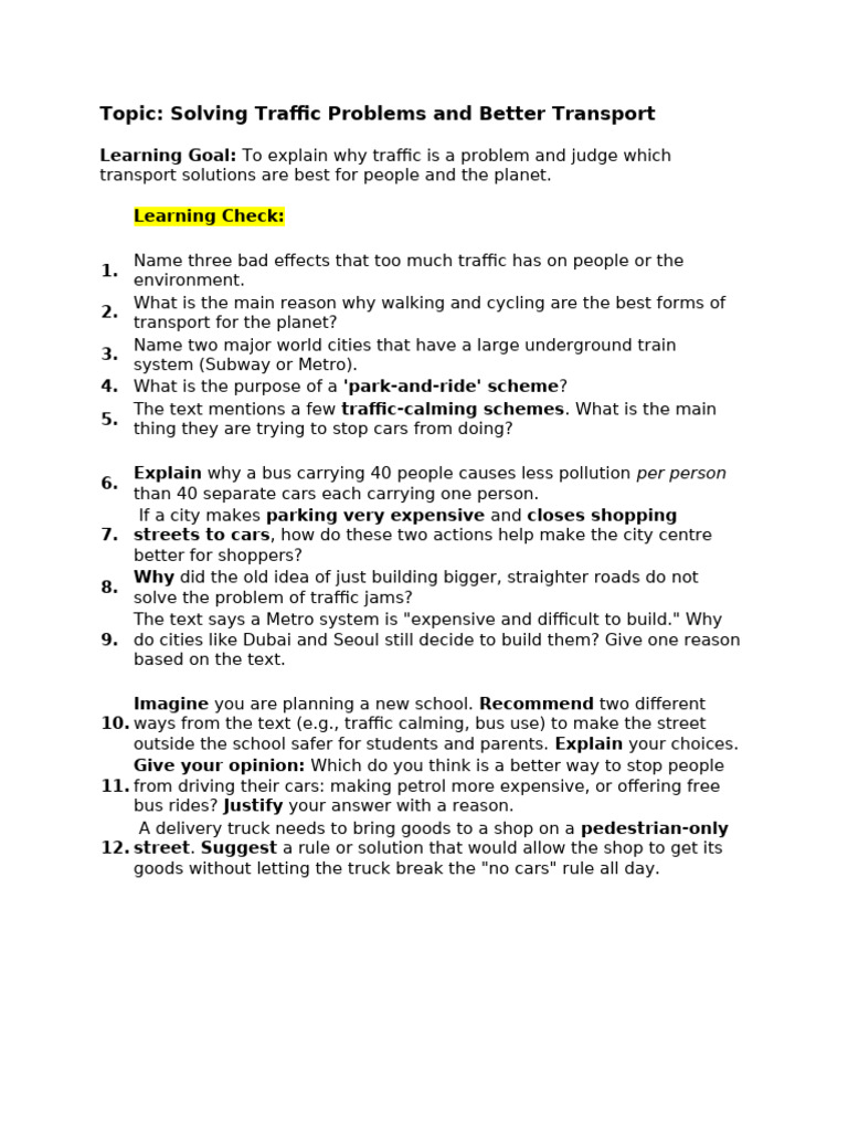 Solving Traffic Problem | PDF
