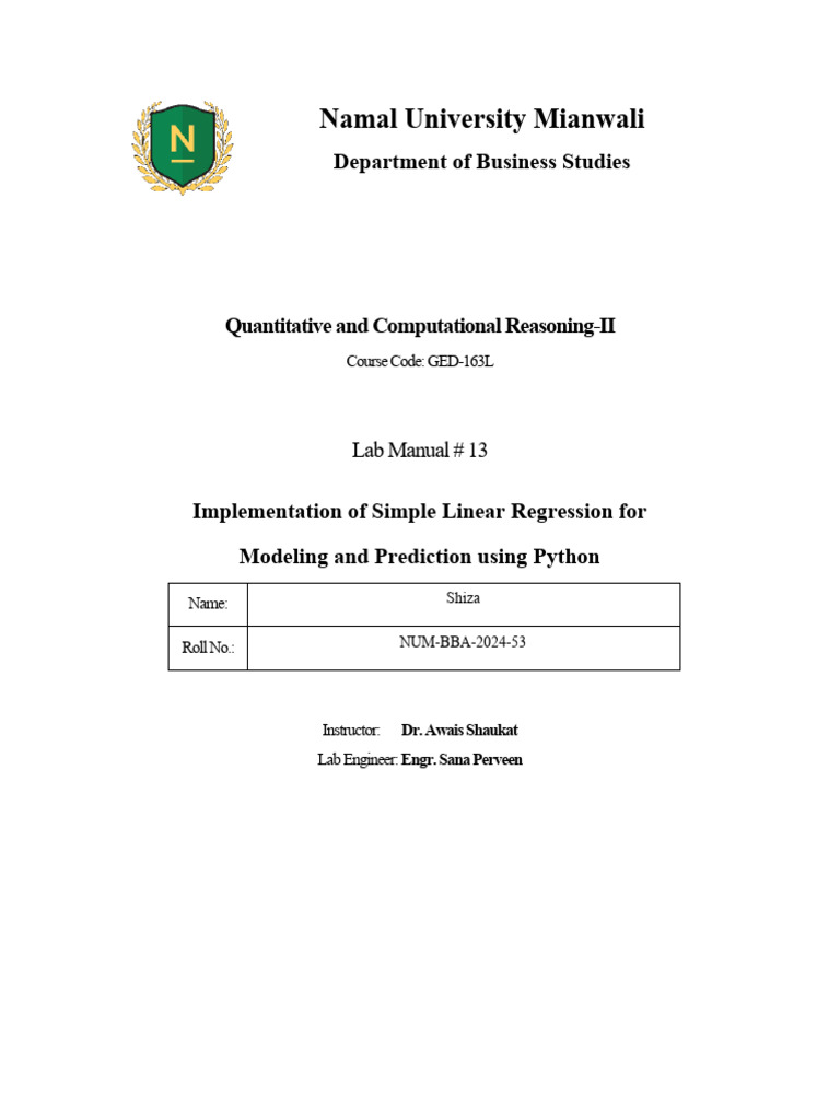 QCR-II LAB 13 - ReportTemplate | PDF | Linear Regression | Regression ...