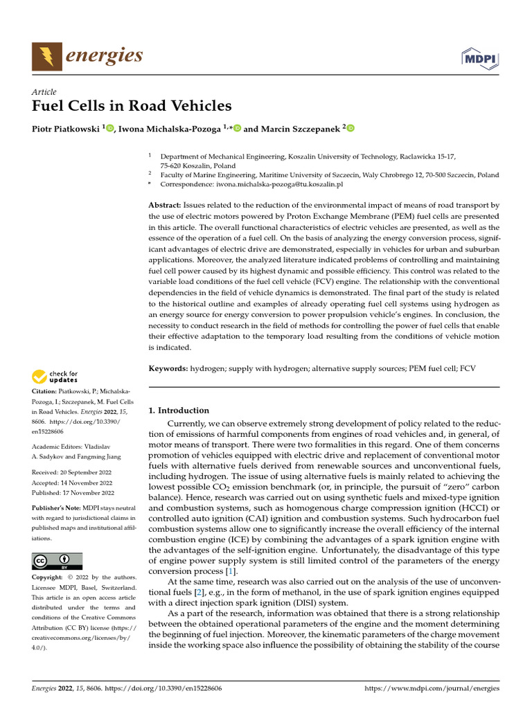 Energies 15 08606 | PDF | Fuel Cell | Hybrid Vehicle